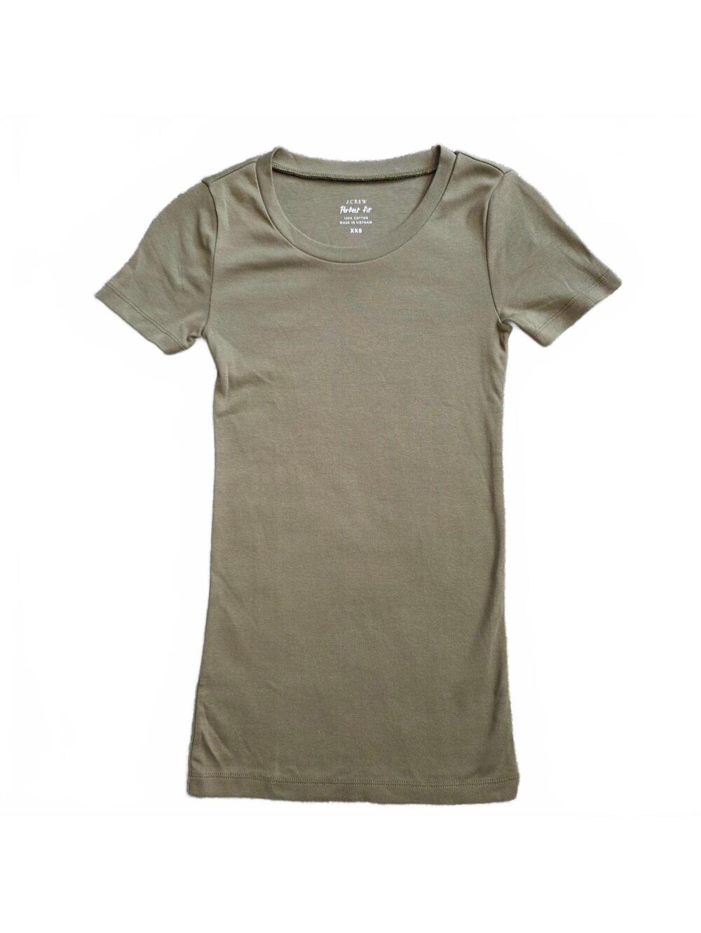 J.Crew Perfect Fit Olive Green Women's T-Shirt XXS 100% Cotton